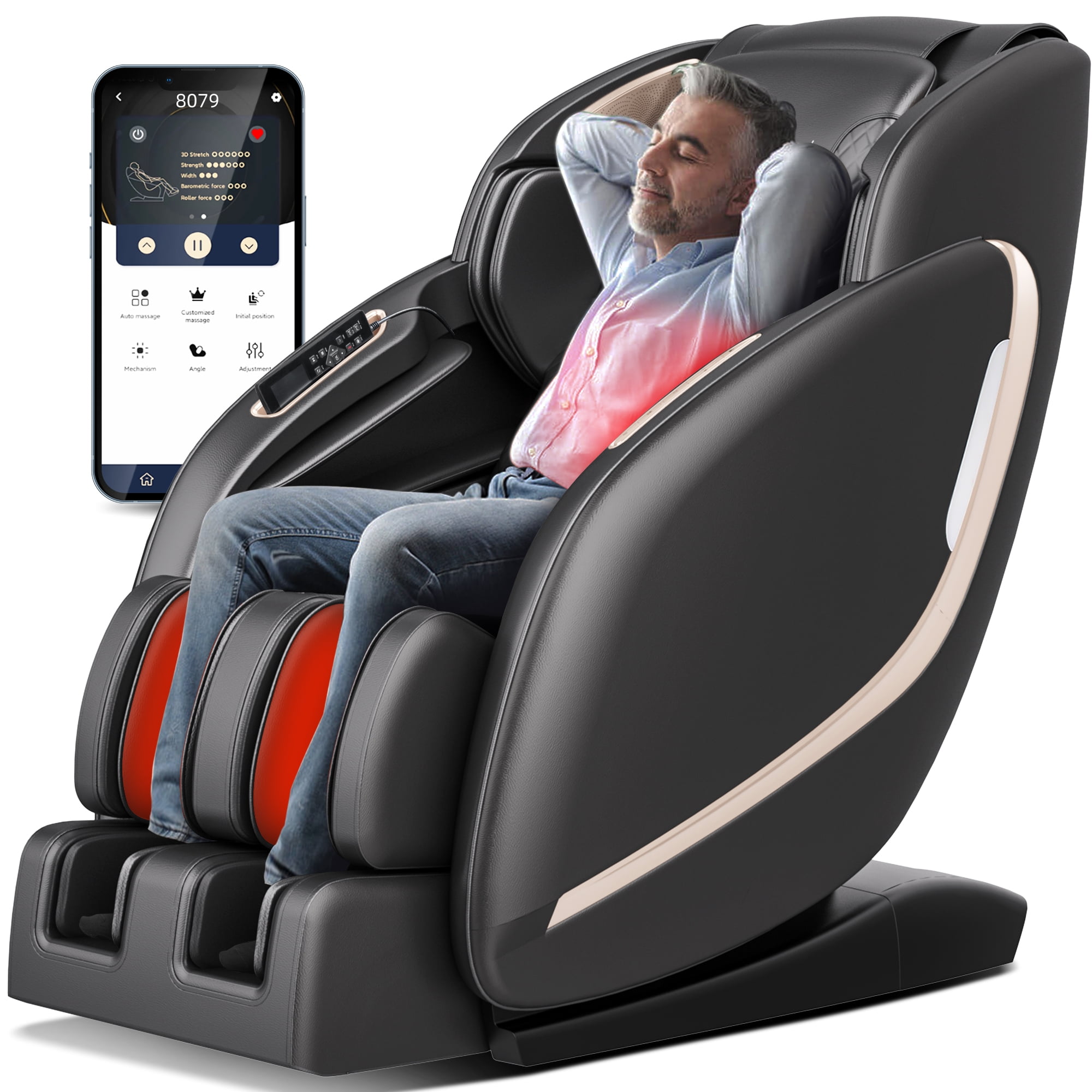 Easpearl 2023 4D Full Body Massage Chair Zero Gravity Shiatsu Recliner with Heat Thai Stretch Black, Size: One Size