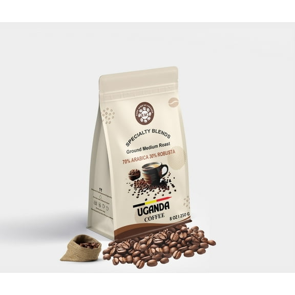 East African Coffees Specialty Blend, Ground Medium Roast Coffee - Arabica & Robusta Coffee Blend, Smooth & Full Bodied Flavors, 8 Ounce Bag