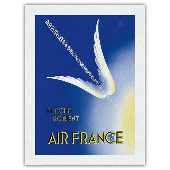 East Arrow (Fleche D’Orient) - France - Paris Strasbourg Praha Warszawa - Vintage Airline Travel Poster by Paolo Federico Garretto c.1936 - Japanese Unryu Rice Paper Art Print (Unframed) 18 x 24 in
