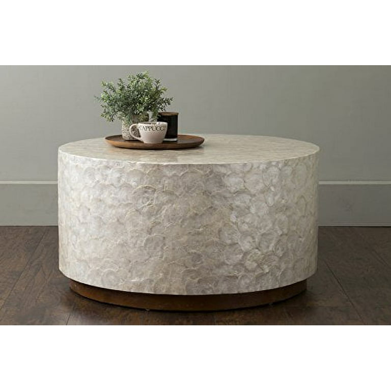 East At Main s Rowden Off White Wood and Capiz Round Coffee Table