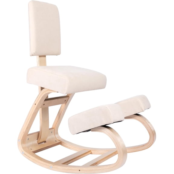 East Austin Ergonomic Kneeling Chair with Back Support - Winter Linen and Wood Ergo Stool for Desk - Best Ergonomic Kneeling Office Chair for Posture and Leg Circulation