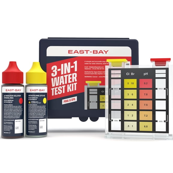East Bay 3-in-1 Pool Test Kit | At-Home Pool & Spa Water Testing for Total Chlorine, Total Bromine & pH | Fast & Accurate Chemical Test for Swimming Pools