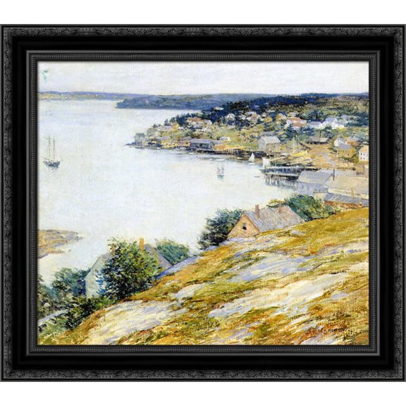 East Boothbay Harbor 20x20 Black Ornate Wood Framed Canvas Art by Metcalf, Willard