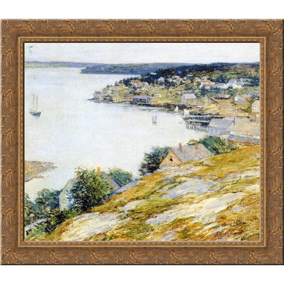East Boothbay Harbor 20x20 Gold Ornate Wood Framed Canvas Art by Metcalf, Willard