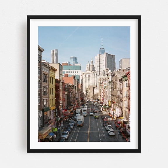Over East Broadway - Manhattan New York Photography City Skyline Street Photography Architecture Vintage Travel Poster Black Framed Wall Art Print 6 x 8 inches