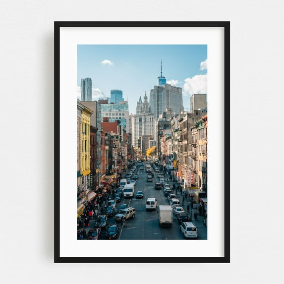 East Broadway - Manhattan New York Photography Cityscape Street Photography Architecture Skyline Travel Poster Autumn Black Framed Wall Art Print 6 x 8 inches