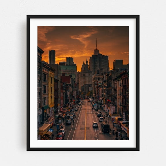East Broadway Sunset - Manhattan New York Photography Black Framed Wall Art Print 16 x 20 inches