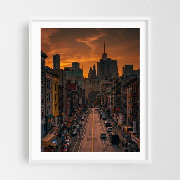 East Broadway Sunset - Manhattan New York Photography White Framed Wall Art Print 16 x 20 inches