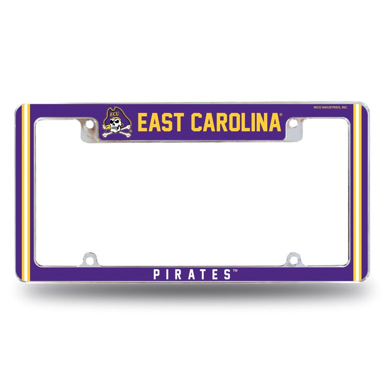 NCAA East Carolina Pirates Carbon Fiber License Plate Frame - 12"x6" Chrome, All-Over Design For Car, Truck, SUV