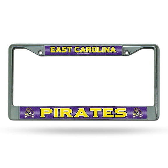 East Carolina NCAA Pirates Standard Size Chrome License Plate Frame - It Sparkles! - Let's Go!
