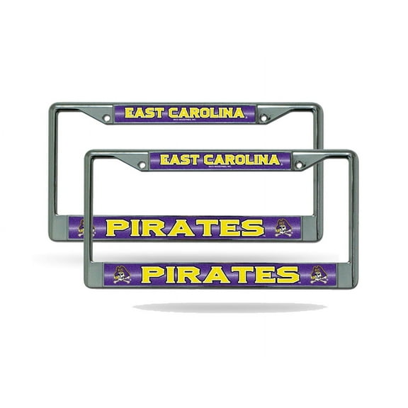 East Carolina Pirates (Set of 2) Sparkly Glitter Bling Look Chrome License Plate Frames Car Truck Wall