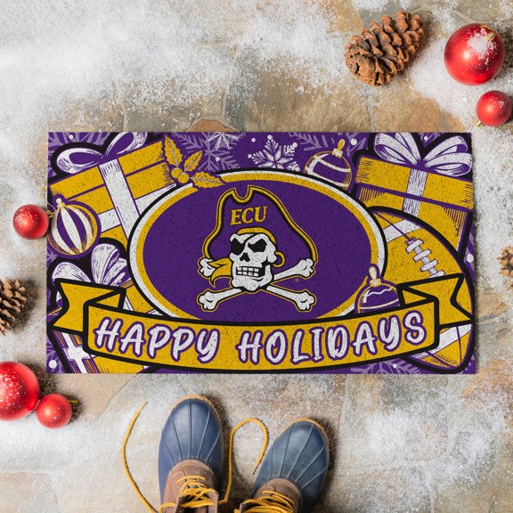 ECU Pirates 28" x 16" Happy Holidays Christmas Turf Door Mat