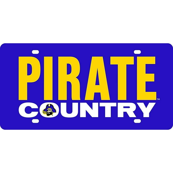 East Carolina University Pirates Premium Laser Cut Tag License Plate, Mirrored Acrylic, Inlaid, Country Design, 12x6 Inch
