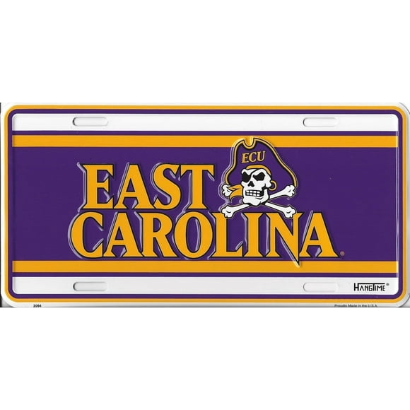 East Carolina University Purple And White Metal License Plate