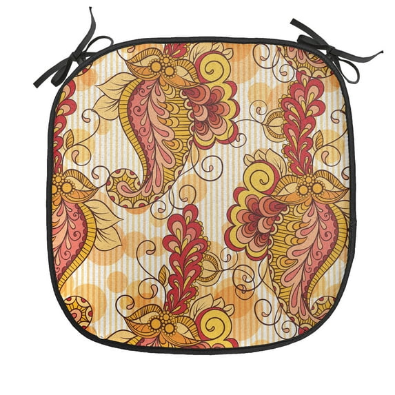 East Chair Seating Cushion, Traditional Paisley in Colors Floral Ornamental Cultural Art, Soft Seat Pads for Office with Anti-slip Backing, 16"x16", Orange Yellow and Red, by Ambesonne