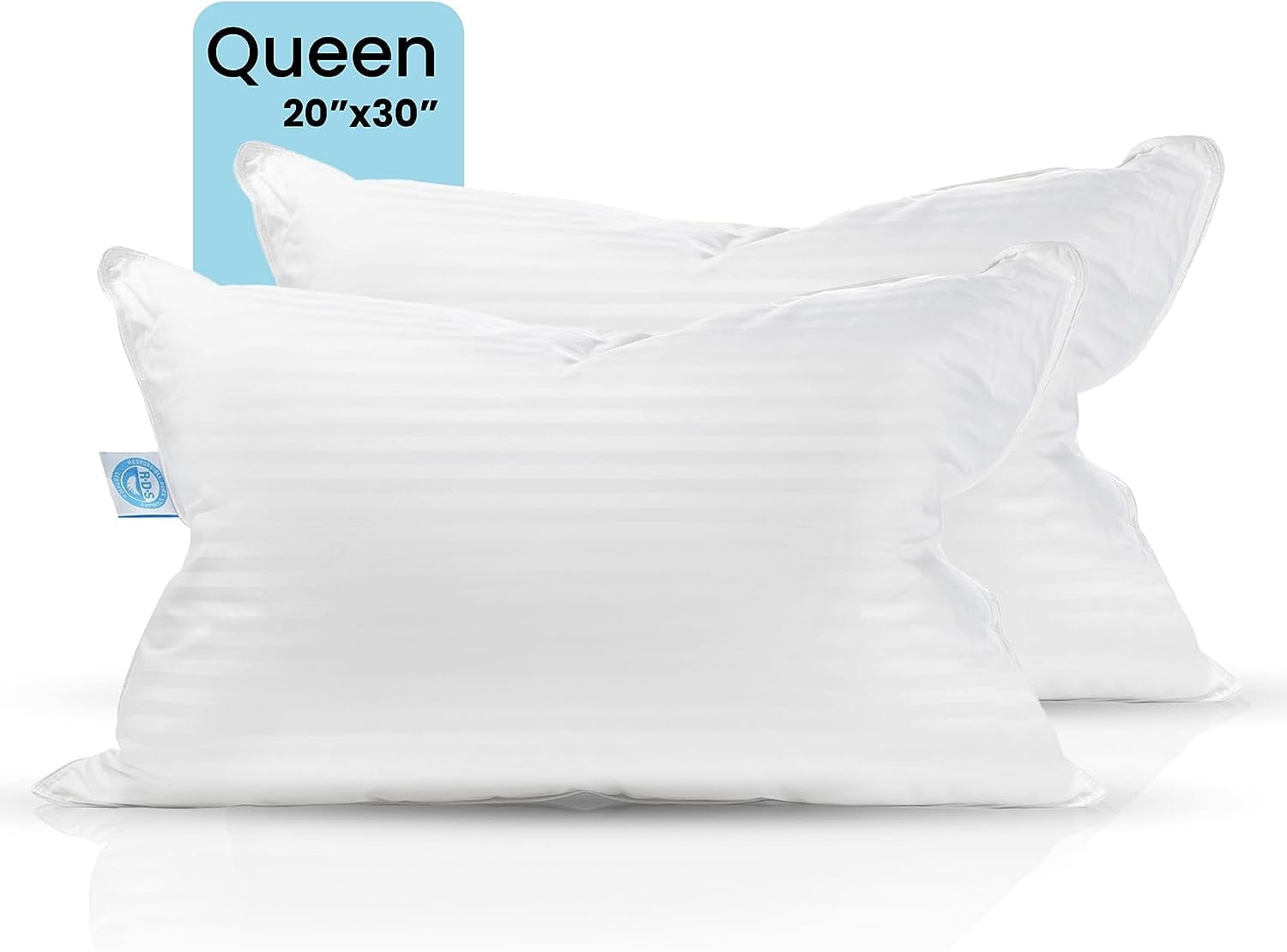 Queen Size White Goose Feather Down Pillow Set of 2