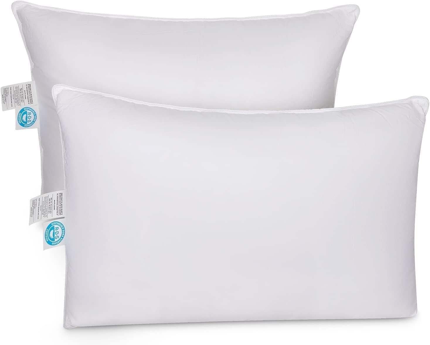 Standard White Goose Feather Down Bed Pillows Set of 2