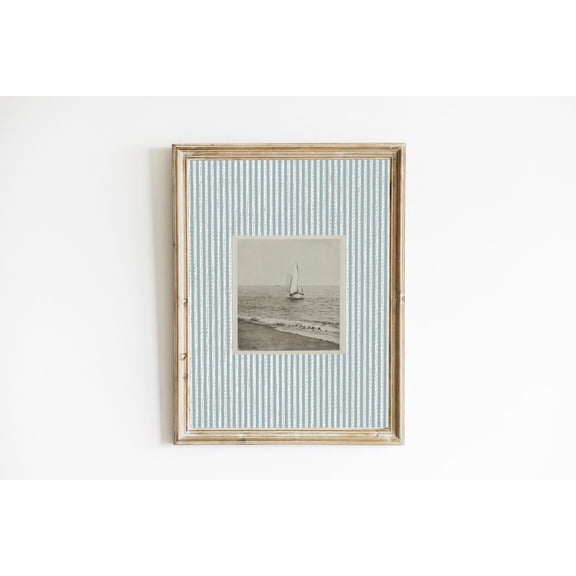 East Coast Grandmillennial Print Blue Striped Sailboat Art Nantucket Vintage Sailboat Coastal Decor Beachy Wall Art Beach House Decor
