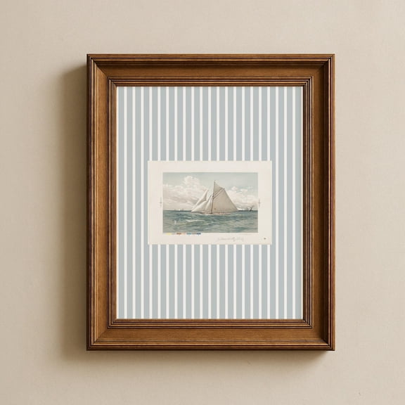 East Coast Grandmillennial Print Blue Striped Sailboat Art Nantucket Vintage Sailboat Coastal Decor Beachy Wall Art Blue Wall Prints