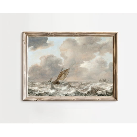 East Coast Grandmillennial Print Vintage Sailboat Coastal Landscape Nantucket Coastal Decor Nautical Wall Art