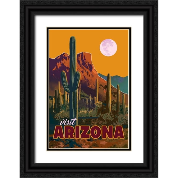 East Coast Licensing 11x14 Black Ornate Wood Framed with Double Matting Museum Art Print Titled - Arizona