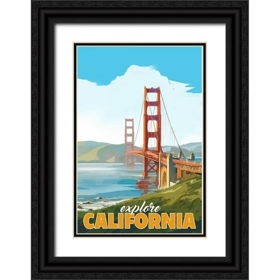 East Coast Licensing 13x18 Black Ornate Wood Framed with Double Matting Museum Art Print Titled - California