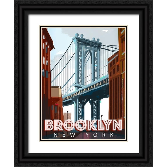 East Coast Licensing 19x24 Black Ornate Wood Framed with Double Matting Museum Art Print Titled - Brooklyn