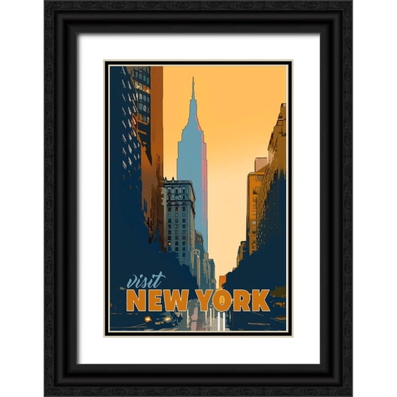 East Coast Licensing 23x32 Black Ornate Wood Framed with Double Matting Museum Art Print Titled - New York
