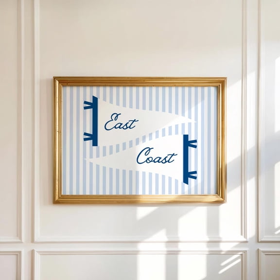 East Coast Pennant Print, Blue East Coast Flag , Blue Coastal Wall Art, Preppy Wall Art, College Dorm Decor, Blue Nautical Wall Art Home Decor #594, Unframed Poster Size 8x12