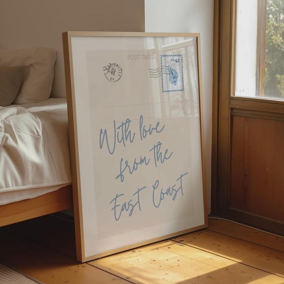 East Coast Postcard Wall Art Blue Coastal Decor, Unframed Paper Print Size 8x12