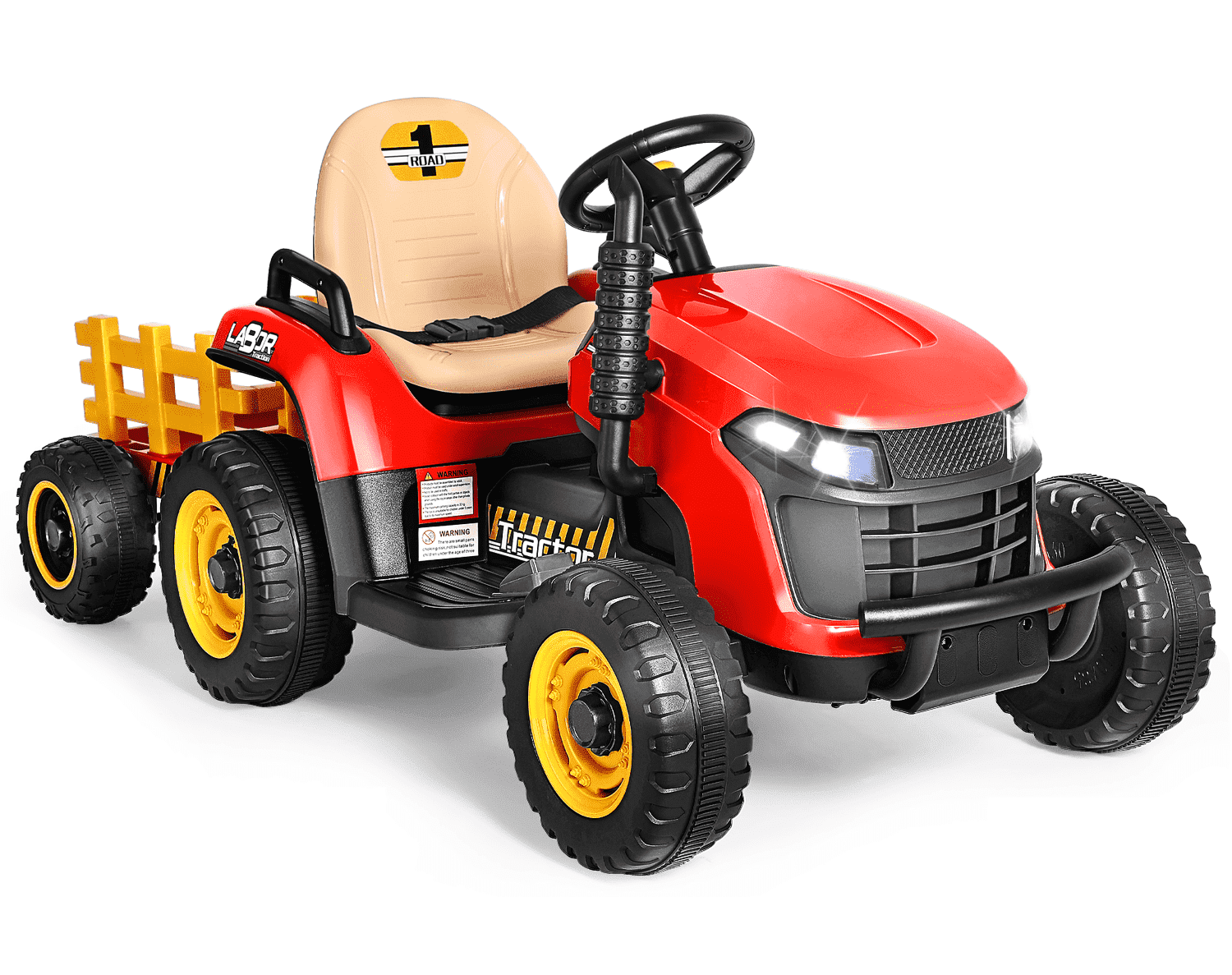 East doll 12V Ride on Tractor with Tiltable & Detachable Trailer, up to 3.1Mph Truck with Parental Remote, Music Player & Bluetooth Function, Headlight