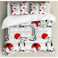 thumbnail image 1 of East Duvet Cover Set, Japanese Geisha Girl with Traditional Style Kimono Folk Culture Illustration, Decorative 3 Piece Bedding Set with 2 Pillow Shams, Queen Size, Black Red, by Ambesonne, 1 of 3