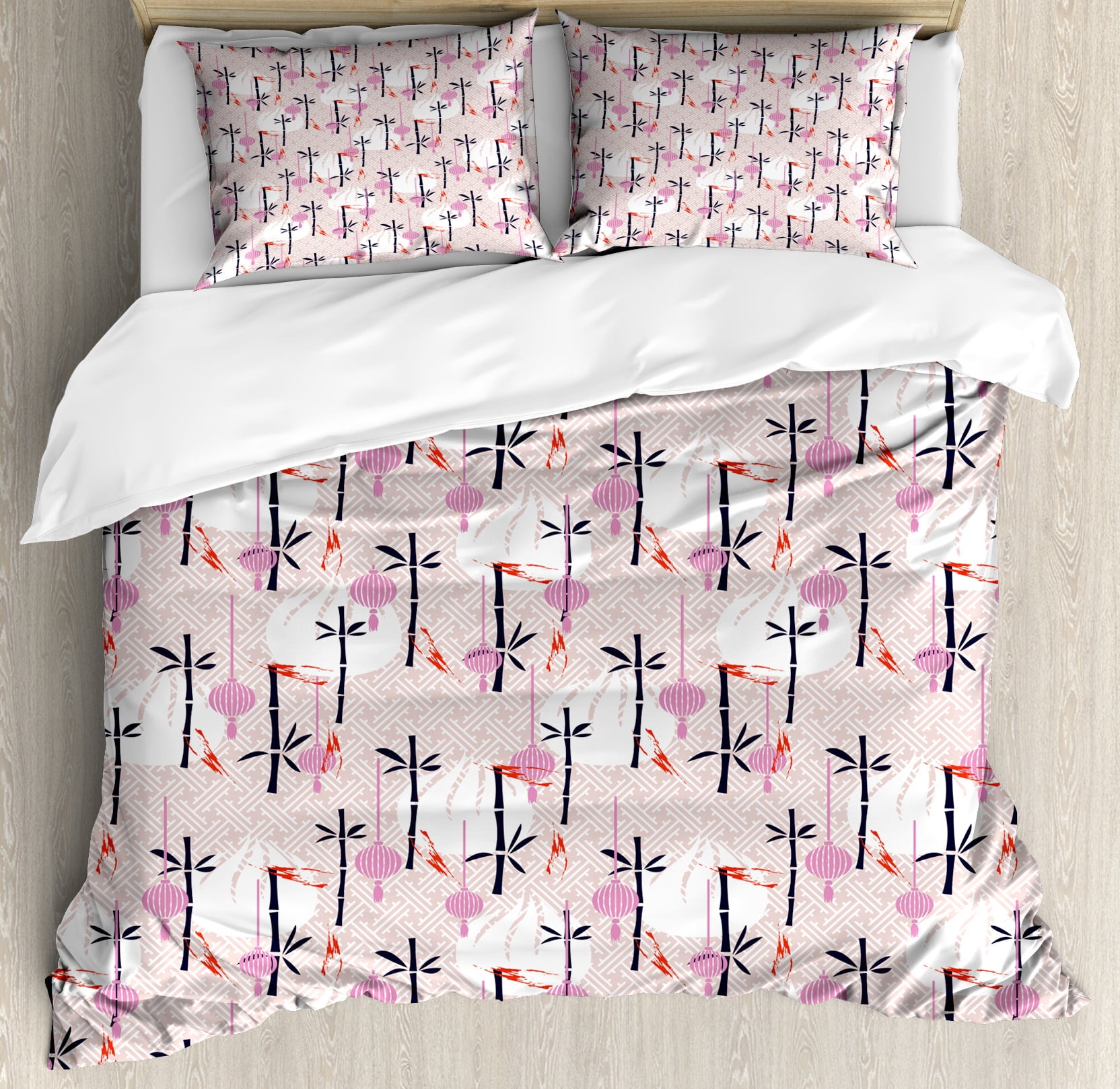 East Duvet Cover Set, Pastel Dim Sum and Tree Motifs Traditional ...
