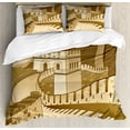 thumbnail image 1 of East Duvet Cover Set, Wall of China Castle at Sunset Silk Road Barrier Old Cultural Heritage Print, Decorative 3 Piece Bedding Set with 2 Pillow Shams, Calking Size, Cream, by Ambesonne, 1 of 3