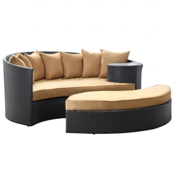 East End Imports EEI-645-EXP-MOC Taiji Outdoor Rattan Daybed with Ottoman in Espresso with Mocha Cushions