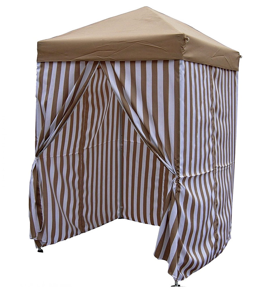 East End Patio Popup Striped Cabana Tent, BeigeBrown, 5x5 Feet