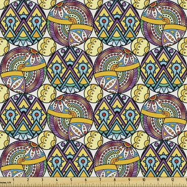 Ambesonne East Fabric by the Yard Upholstery, Boho Mandala Patchwork, 10 Yards, Multicolor