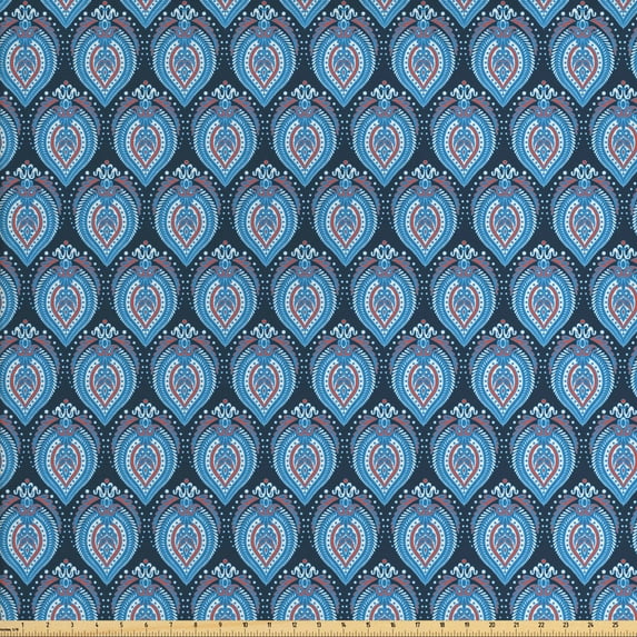 Ambesonne East Fabric by the Yard Upholstery, Oval Floral Dots Illustration, 3 Yards, Charcoal Grey Vermilion