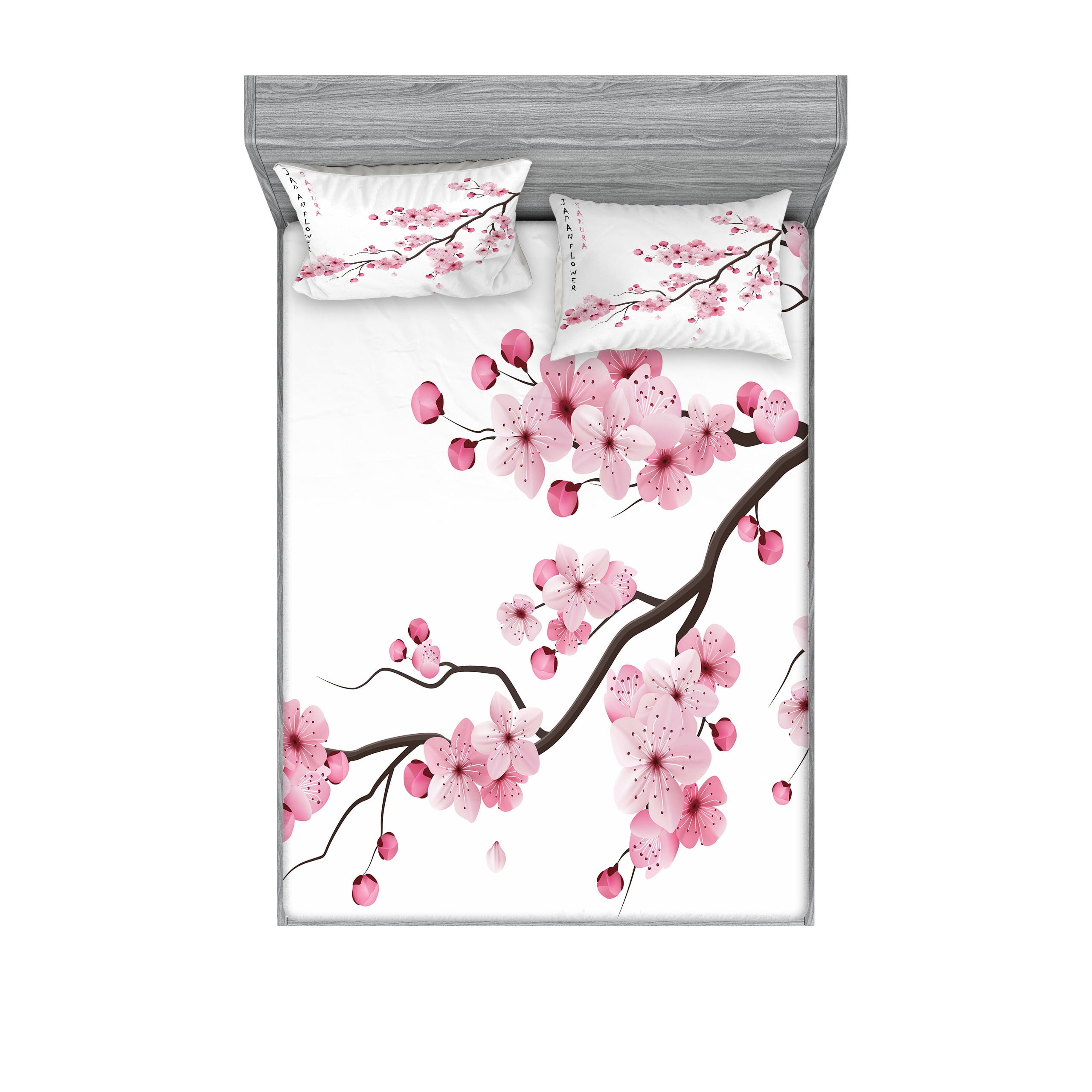 Full White and Pink Microfiber Cherry Blossom Bedding Set