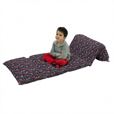 East Floor Pillow Lounger Cover, Traditional Japanese Koi Fish Pattern Carnation Flower Petals and Leaves, Nap Mat Printed Fabric Case for 5 Pillows, 88" x 36", Coral Red and Indigo, by Ambesonne