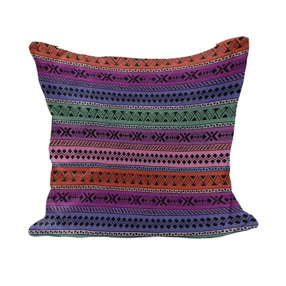 East Fluffy Throw Pillow Cushion Cover, Geometric Abstract Pattern on Horizontal Colorful Stripes Doodle Style Retro, Decorative Square Accent Pillow Case, 26" x 26", Multicolor, by Ambesonne