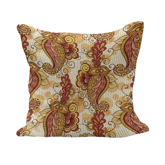 East Fluffy Throw Pillow Cushion Cover, Traditional Paisley in Colors Floral Ornamental Cultural Art, Decorative Square Accent Pillow Case, 28" x 28", Orange Yellow and Red, by Ambesonne