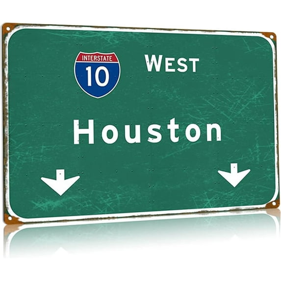 East Houston Metal Tin Sign Interstate 10 Direction Sign Airport Highway Iron Sheet Plaques Bar Club Restaurant Garage Wall Decor 12x16 Inches