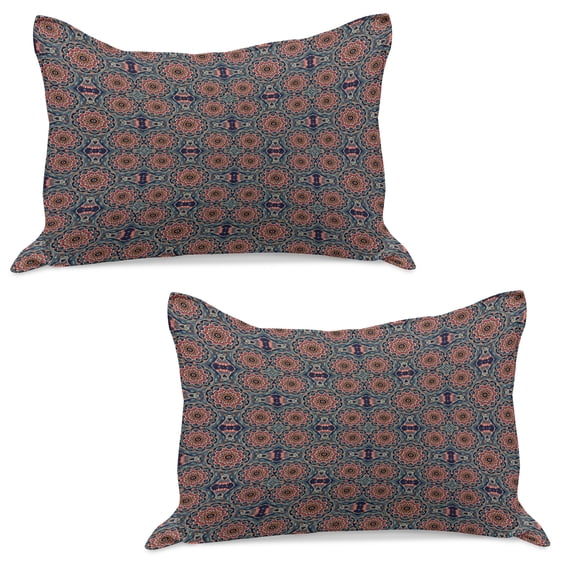 East Knitted Quilt Pillowcover Set of 2, Eastern Composition with Blossoming Lotus Flower Motifs Yoga Theme, Standard Queen Pillow Sham Bedroom, 30" x 20", Multicolor, by Ambesonne