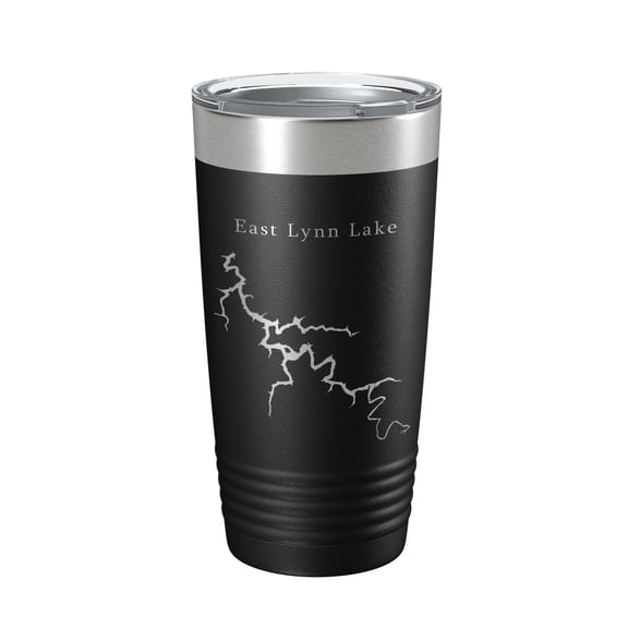 East Lynn Lake Map Tumbler Travel Mug Insulated Laser Engraved Coffee Cup West Virginia 20 oz Black