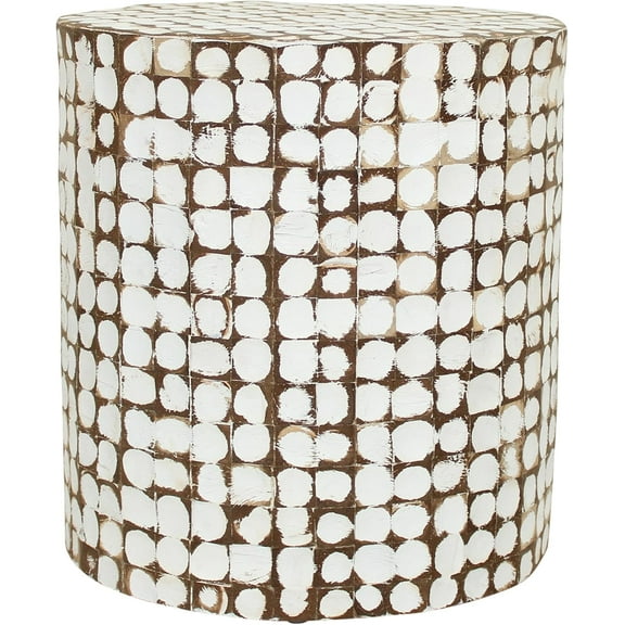 East at Main Boho Side Table Nightstand White Coconut Shell End Table, Handcrafted Accent Furniture for Living Room, Bedroom, or Entryway Rustic Coastal Decor, No Assembly Needed