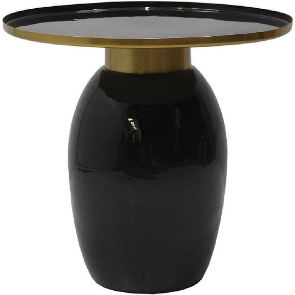 East at Main Indigo Road by Egypt Sherrod Samara Sculptural Round Side Table, Black Enamel Finish with Gold Detailing, Modern 70s Glam Vase-Shaped Base, 20" Round Tabletop (Black)