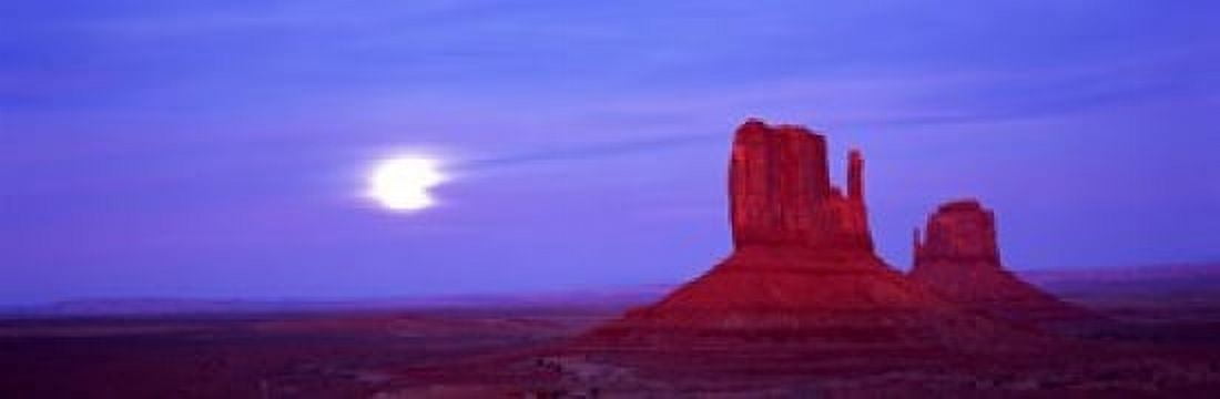 East Mitten and West Mitten buttes at sunset Monument Valley Utah USA Canvas Art - Panoramic Images (18 x 6)