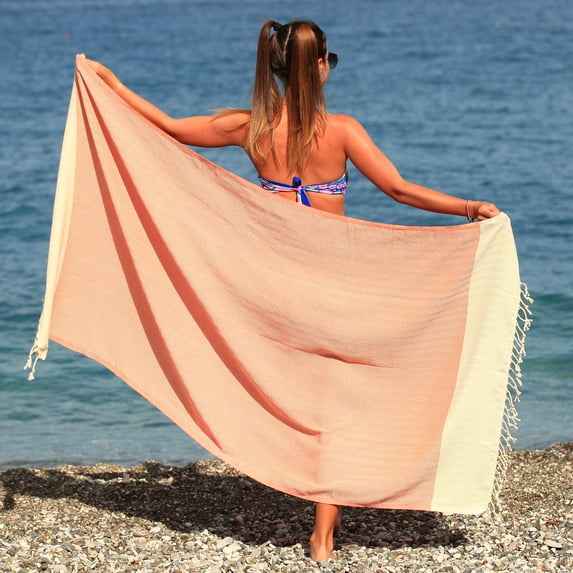 East'N Blue Fulvia Turkish Cotton Peshtemal Beach Towel - Orange (Pack of 1)