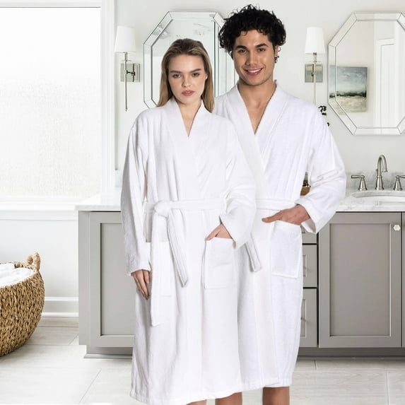 East'N Blue Kimono Turkish Cotton Unisex Bathrobe - White - MD (Pack of 1)